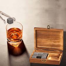 Wood Box W/ Tongs & Whiskey Stones (69407)