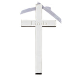 Engraved Cross w/ White Ribbon