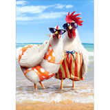 Chicken Couple on Beach Anniversary Card