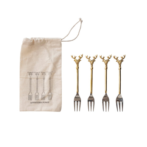 Reindeer Appetizer Fork Set